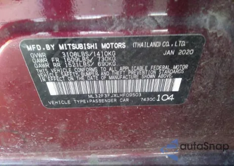 2020 Mitsubishi Mirage G4 Es from USA, damaged, VIN ML32F3FJXLHF09503